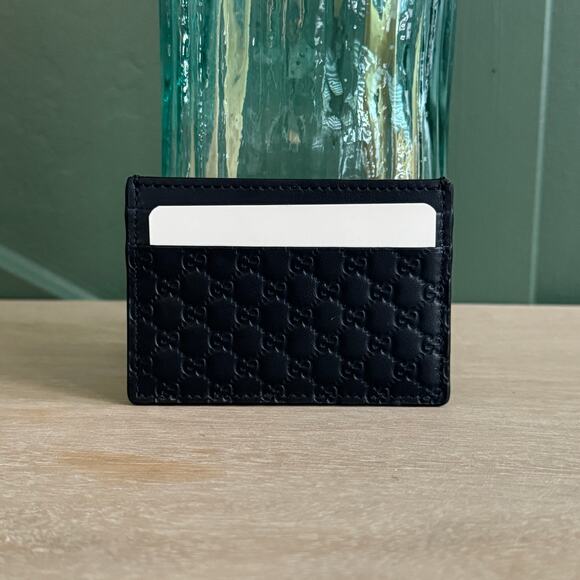 NEW Gucci Microguccissima Card Holder Case Dark Navy Blue - Picture 1 of 8